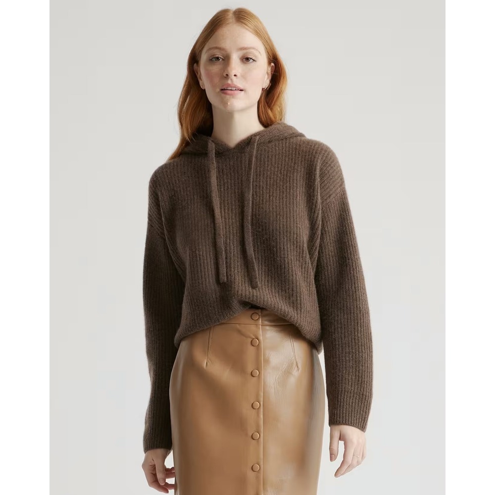 Quince Sweater Pullover Hoodie Mongolian Cashmere Fisherman Brown Medium